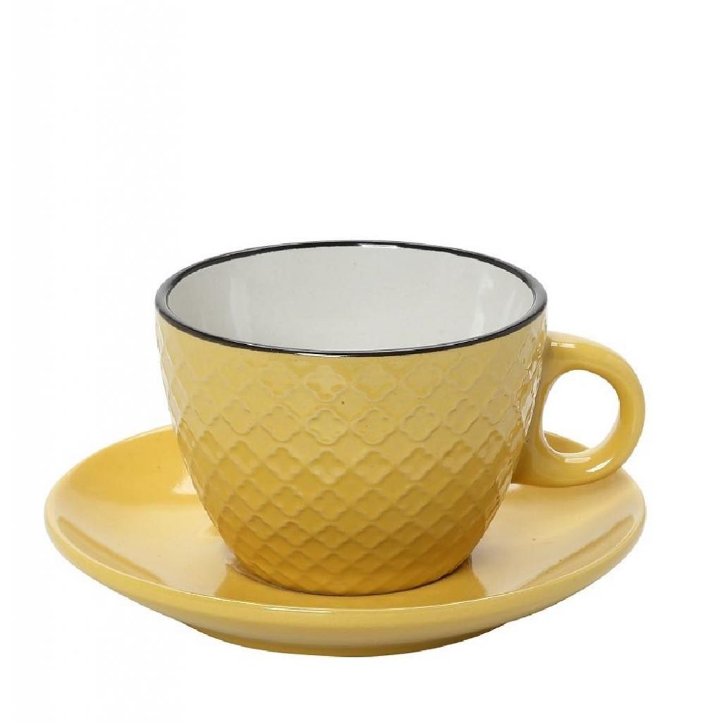Φλιτζάνι Cookie Delight Cappuccino Με Πιατάκι Κίτρινο-Κρεμ Με Μαύρο Στόμιο 220cc Espiel HUN409K6  - 0