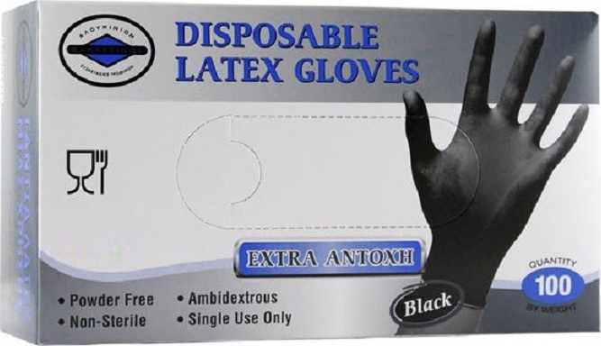 Γάντια Λάτεξ Χωρίς Πούδρα Μαύρα Αντοχής 100τεμ/Πακέτο Θαλασσινός 