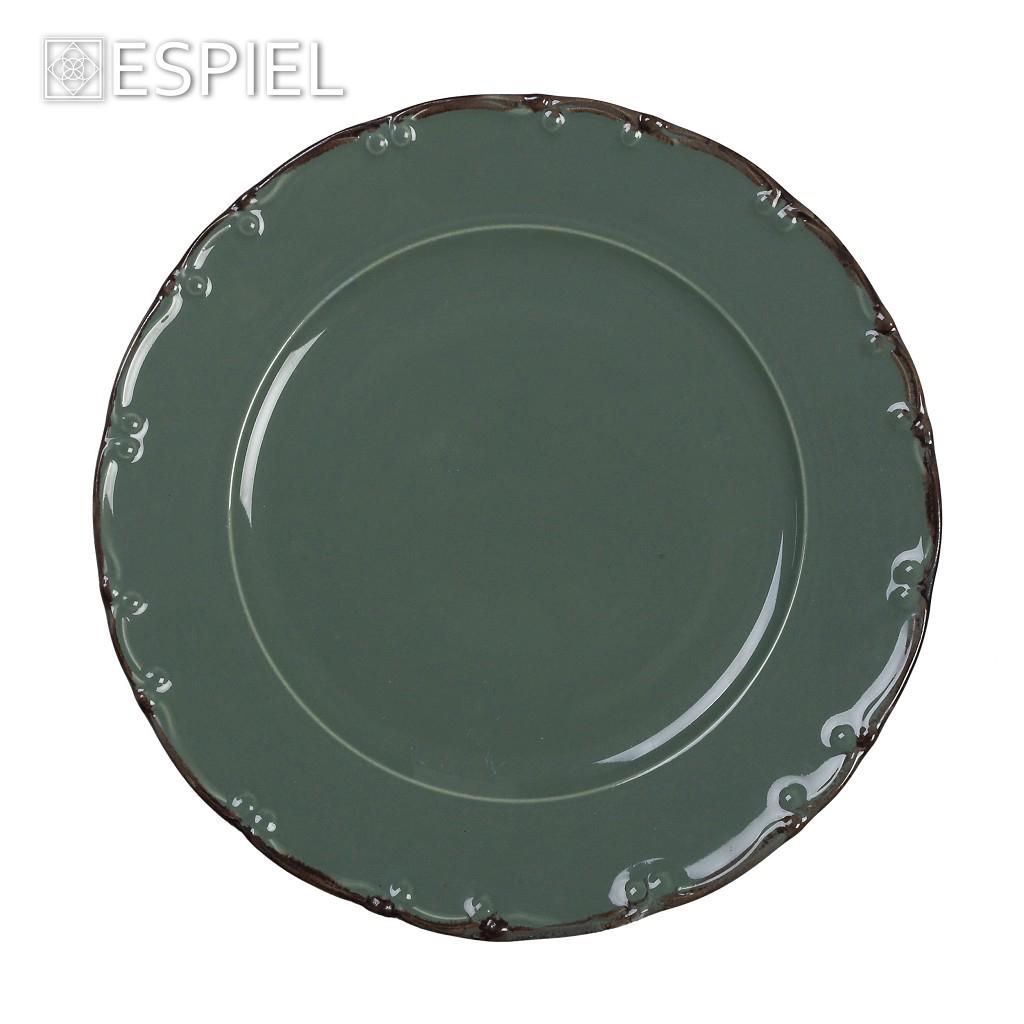 Πιάτο Ρηχό Στρογγυλό Πορσελάνη Πράσινο Με Καφέ Rim Φ27cm Liana Espiel TLU101K6 - 1