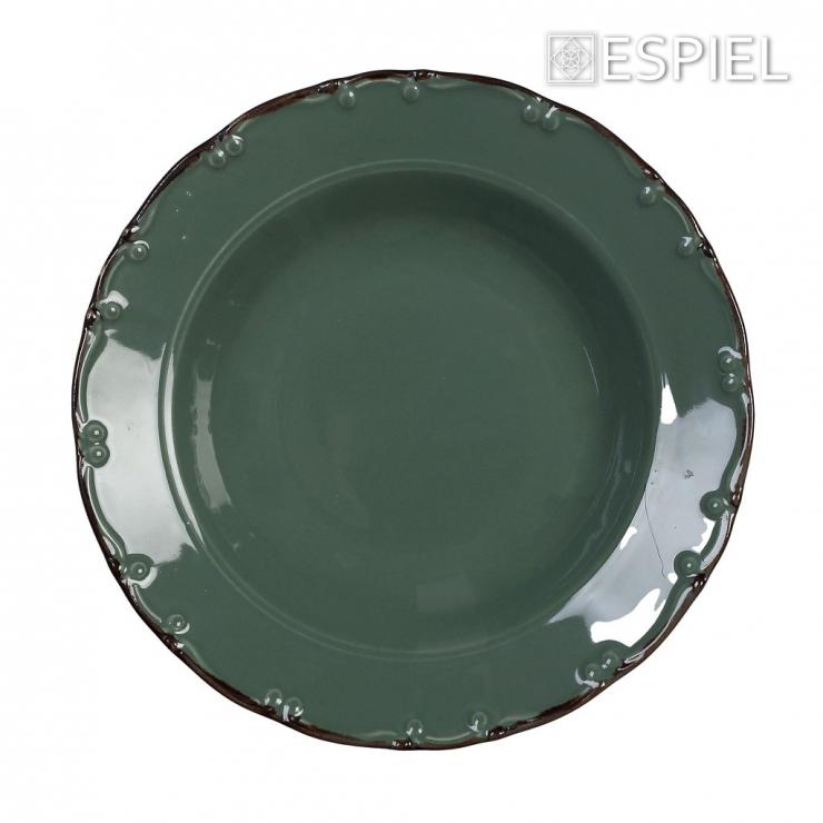 Πιάτο Βαθύ Στρογγυλό Πορσελάνη Πράσινο Με Καφέ Rim Φ23cm Liana Espiel TLU104K6 - 1