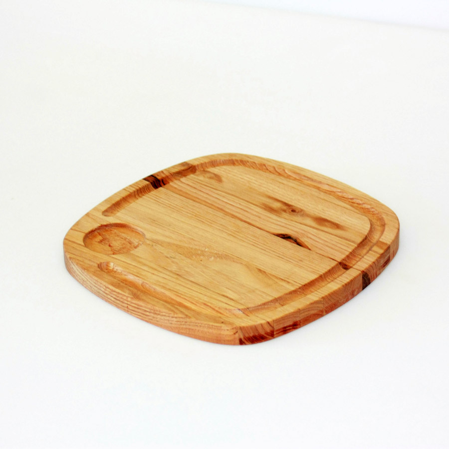 Ξύλινο τετράγωνο πλατώ  με λούκι & 1 θέση για σως από ξύλο καστανιάς 24×24εκ.Rozos  ΚΑΣ-020190  - 0