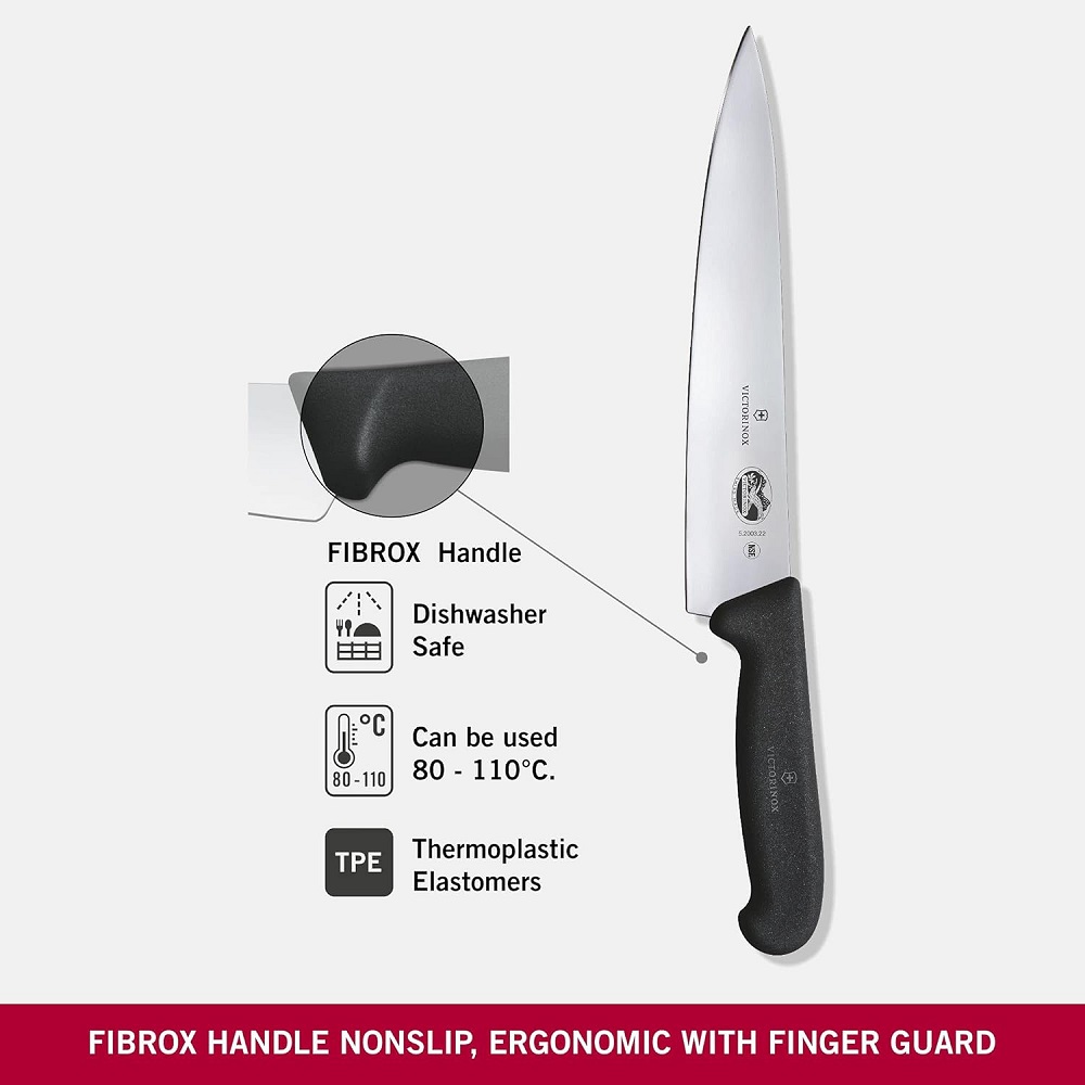 Μαχαίρι Chef 22cm Ανοξείδωτο Μαύρη Λαβή Fibrox Victorinox 5.2003.22 - 2