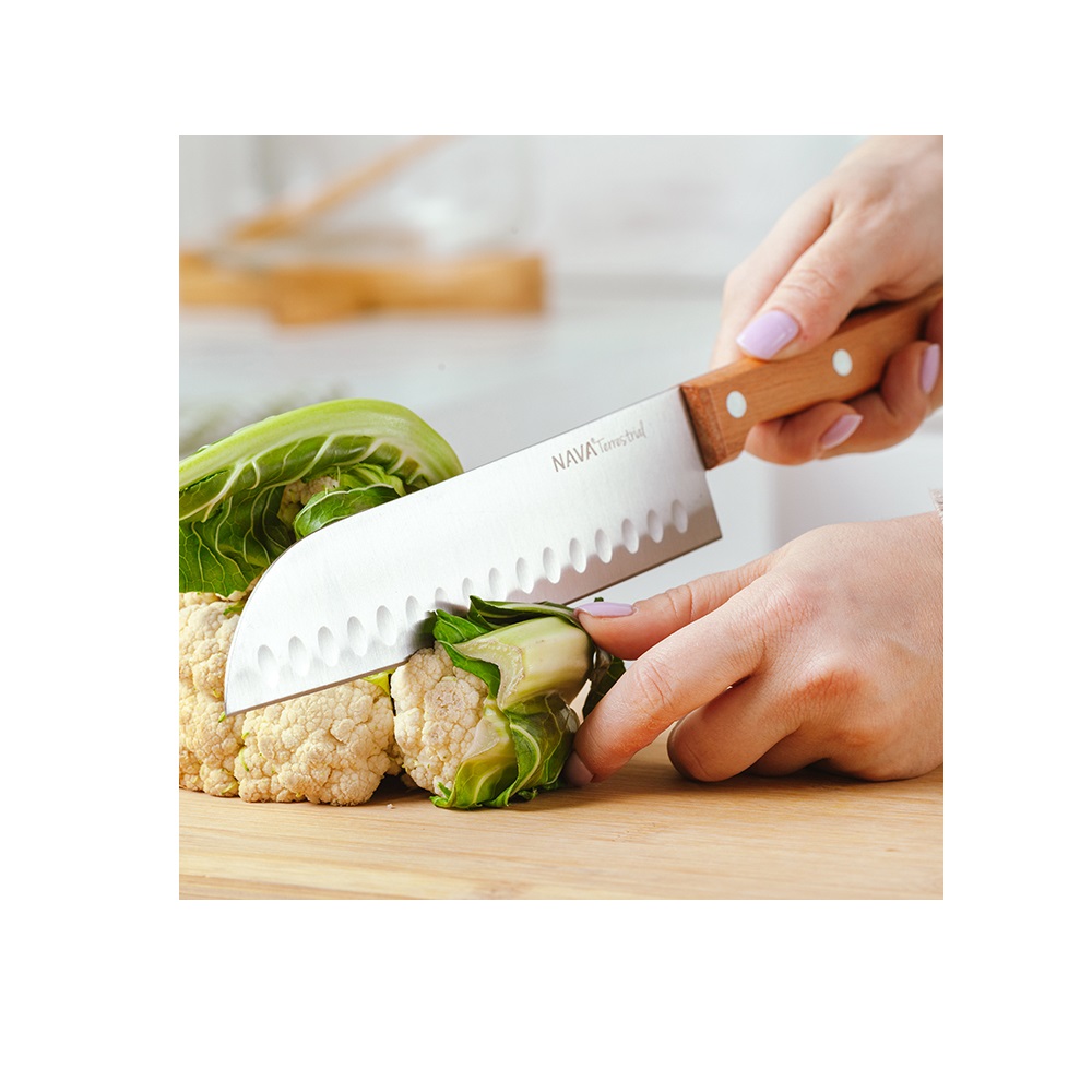 Μαχαίρι Santoku Ανοξείδωτο 29,5cm Με Ξύλινη Λαβή Terrestrial Nava 10-058-053 - 1