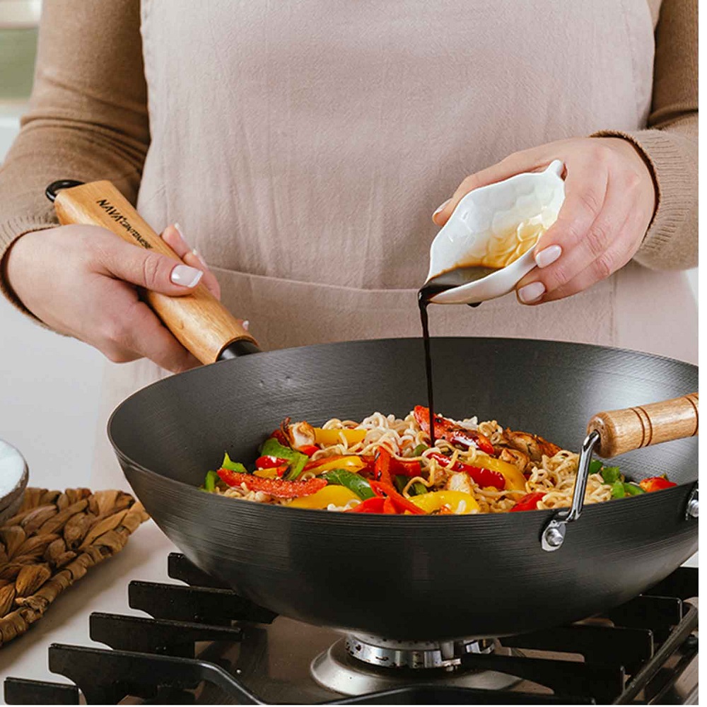 Γουόκ - Wok Ατσάλινο Αντικολλητικό 5Lt Φ32cm Με Ξύλινο Χερούλι Cantonese Nava 10-166-013 - 4