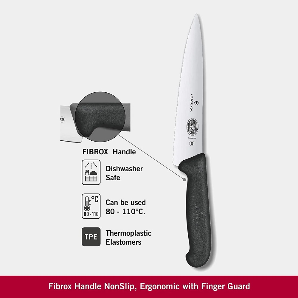 Μαχαίρι Chef Οδοντωτό 22cm Μαύρη Λαβή Fibrox Victorinox 5.2033.22 - 2