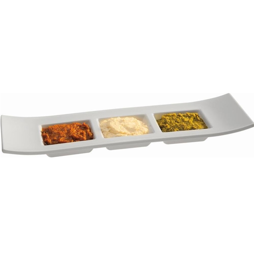 Πιατέλα Μελαμίνης Τριών Dip Λευκή 29x9xH3cm Casual Gourmet APS Bar Supply 27.84220