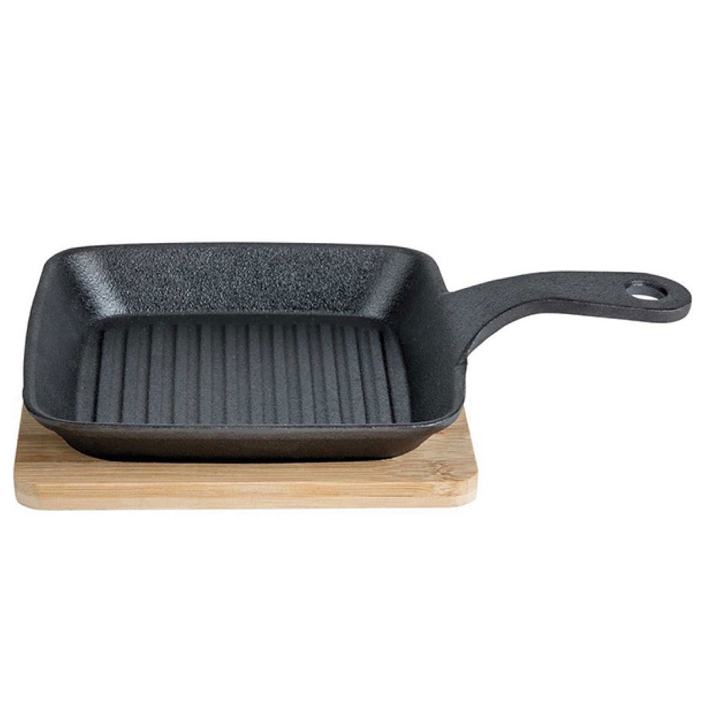 Τηγανάκι Grill Μαντεμένιο Με Ξύλινη Βάση 15x15cm 1118509 Cosy & Trendy 30.80491 - 0