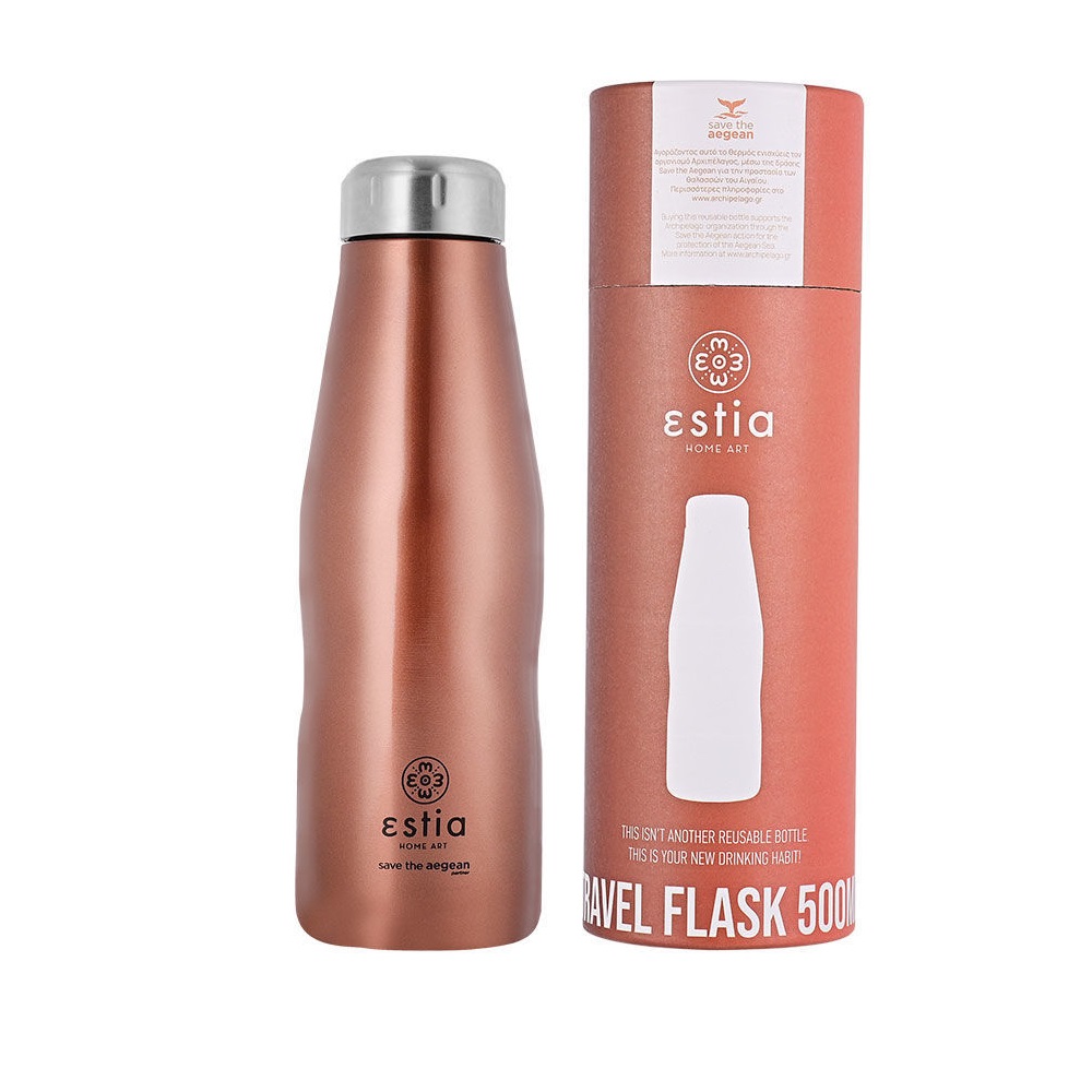 Μπουκάλι Ισοθερμικό Rose Gold Διπλού Τοιχώματος 500ml Ανοξείδωτο 18/8 Save the Aegean εstia Home Art 01-7836 - 0