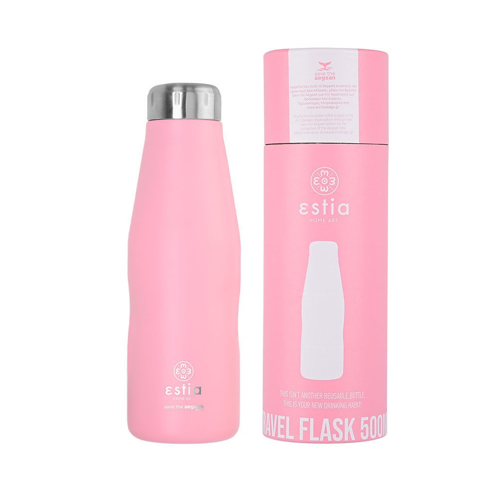 Μπουκάλι Ισοθερμικό Blossom Rose Διπλού Τοιχώματος 500ml Ανοξείδωτο 18/8 Save the Aegean εstia Home Art 01-7812 - 0