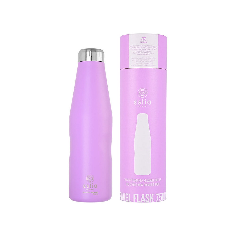 Μπουκάλι Ισοθερμικό Lavender Purple Διπλού Τοιχώματος 750ml Ανοξείδωτο 18/8 Save the Aegean εstia Home Art 01-9830 - 0