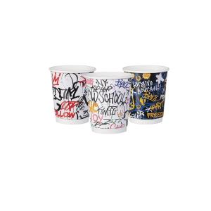 Ποτήρι Διπλού Τοιχώματος Χάρτινο Graffiti Mix 8oz Φ80mm (Λευκό Εσωτερικά) Με Εσωτερική Επίστρωση PE (Πακέτο 25τμχ) Intertan Q530009GMFSC - 69962