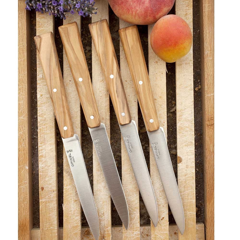 Μαχαίρια Steak Κουτί 4 Τεμαχίων 10,16cm Ατσάλι Sandvik 12C27 Bon Appétit Olive Wood Opinel 001515 - 2