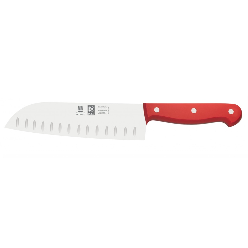 Santoku Μαχαίρι 18cm - Λεπίδα Granton (Κόκκινη Λαβή) Technik Icel 274.8685.18