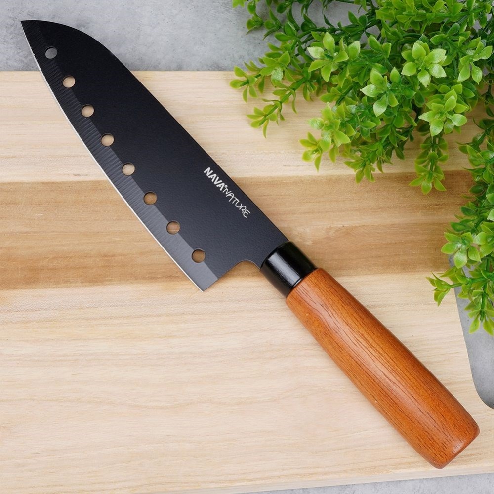 Μαχαίρι Santoku Ανοξείδωτο 29,5cm Με Αντικολλητική Επίστρωση & Ξύλινη Λαβή Nature Nava 10-054-021 - 1