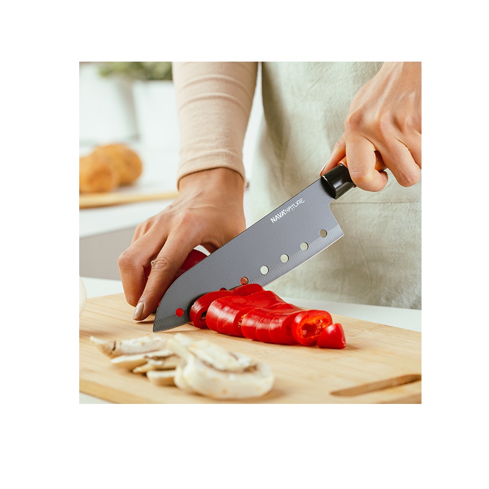 Μαχαίρι Santoku Ανοξείδωτο 29,5cm Με Αντικολλητική Επίστρωση & Ξύλινη Λαβή Nature Nava 10-054-021 - 4