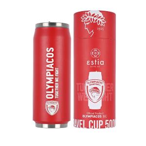 Ποτήρι Ισοθερμικό Olympiacos BC Edition Διπλού Τοιχώματος 500ml Ανοξείδωτο 18/10 Με Καλαμάκι εstia Home Art 00-12311 - 55190