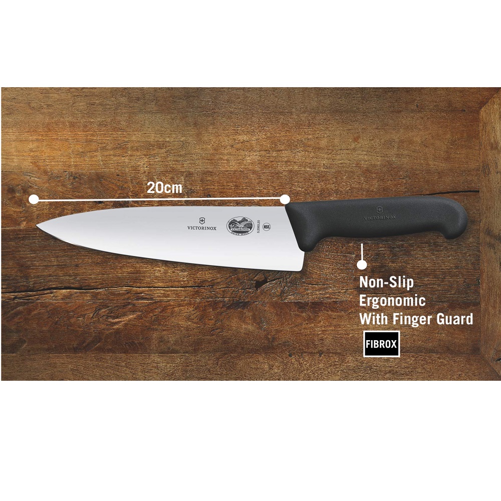 Μαχαίρι Chef 20cm Ανοξείδωτο Μαύρη Λαβή Fibrox Victorinox 5.2063.20 - 1