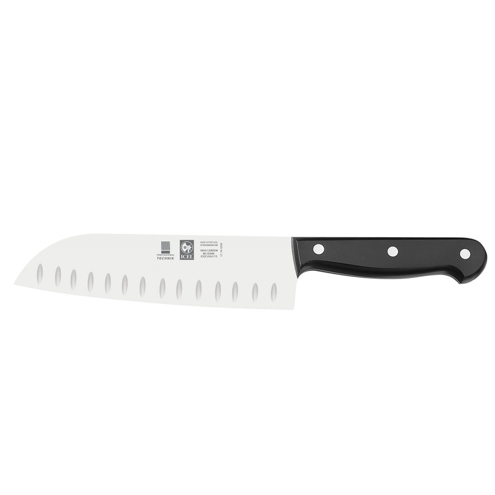 Santoku Μαχαίρι 18cm - Λεπίδα Granton & Μαύρη Λαβή Technik Icel 271.8685.18