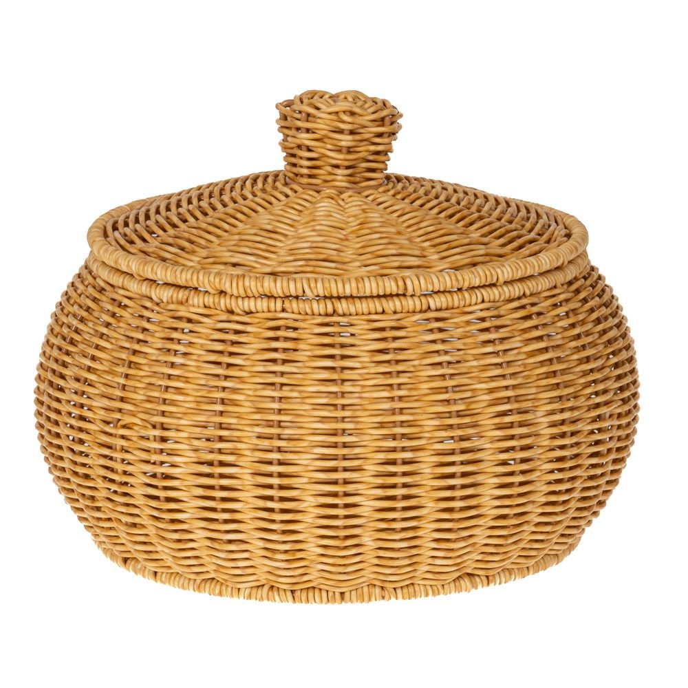 Καλάθι με Καπάκι Κρεμ Rattan Πλαστικό Φ29x21,5εκ iliadis 85957