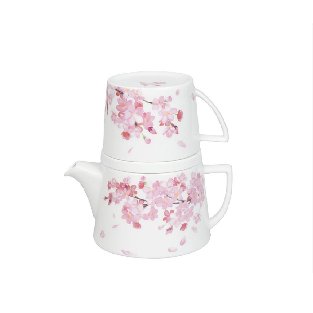 Τσαγιέρα 650ml + Κούπα 350ml Πορσελάνης Σετ 2 σε 1 «Cherry Blossom-Tea For Me» Könitz 1159762685 - 0