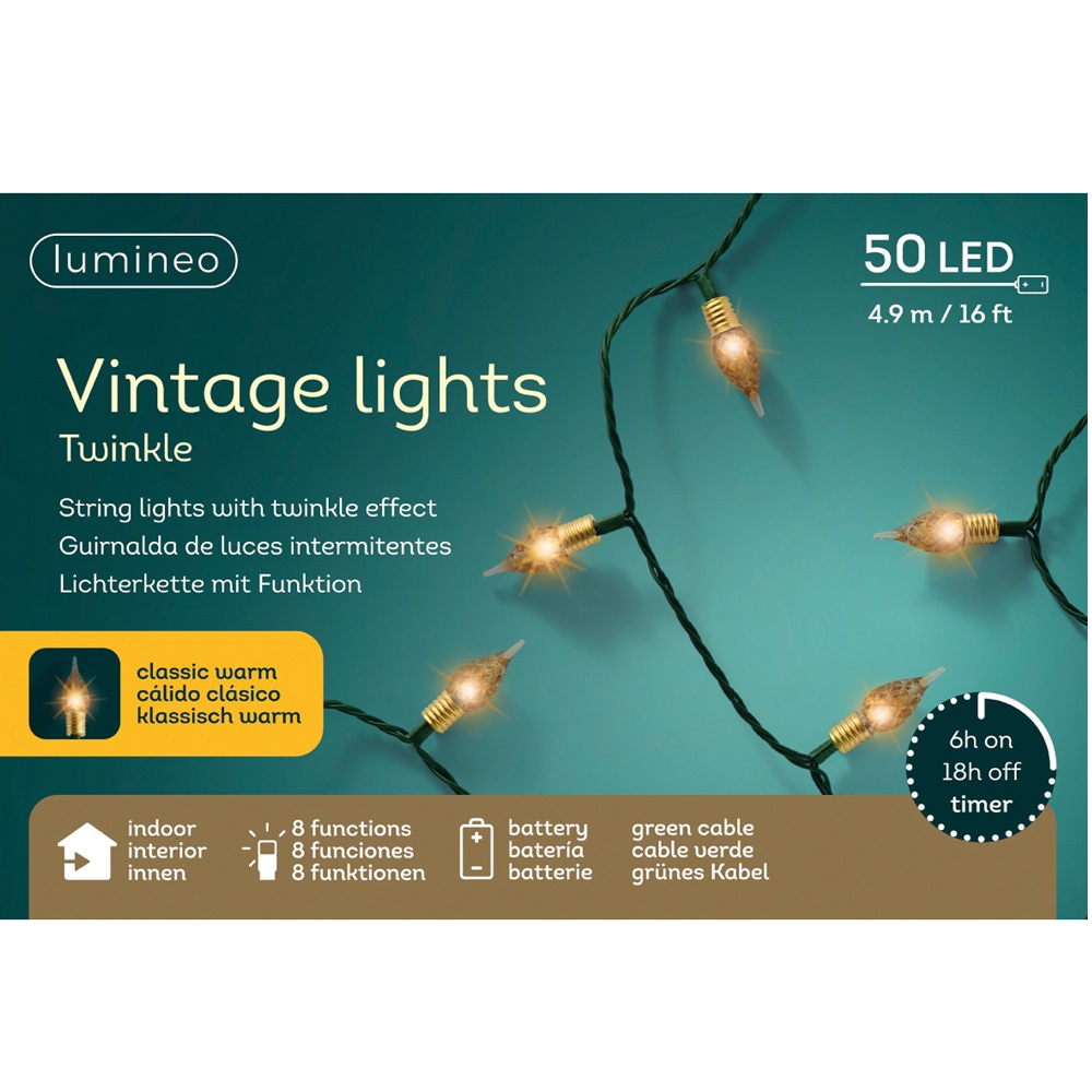 50 Λαμπάκια LED Vintage Classic Warm σε Σειρά με Πράσινο Καλώδιο 490cm & 8 Προγράμματα Εσωτερικού Χώρου Lumineo 488849 - 2