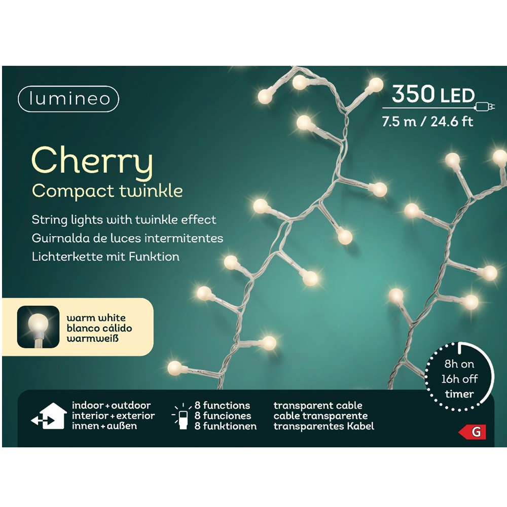 350 Λαμπάκια Cherry LED Θερμό Λευκό σε Σειρά με Διάφανο Καλώδιο 750cm & 8 Προγράμματα Εξωτερικού Χώρου Lumineo 495553 - 2