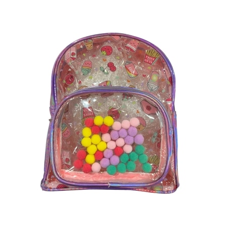 Παιδική τσάντα πλάτης διάφανη με χνουδωτές μπαλίτσες,ΒΑ-10755
