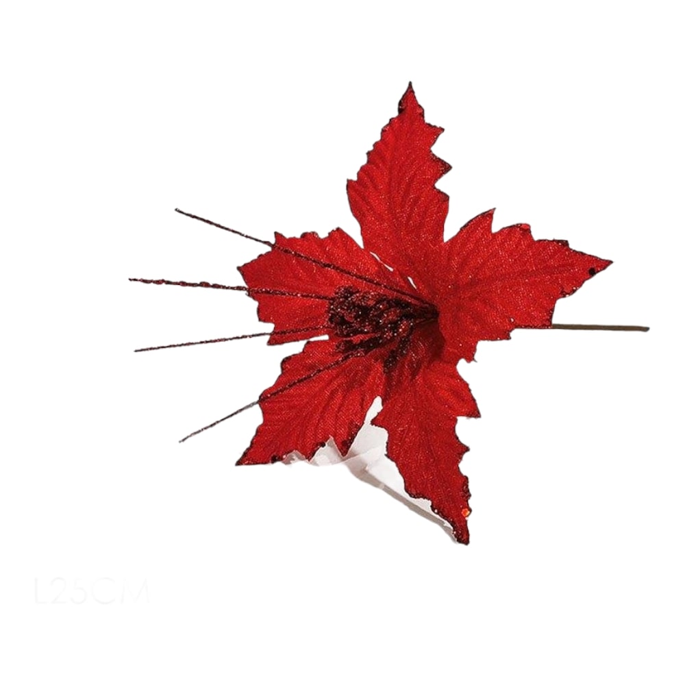Κλαδί χριστουγεννιάτικο λουλούδι κόκκινο με glitter 25εκ. 411157