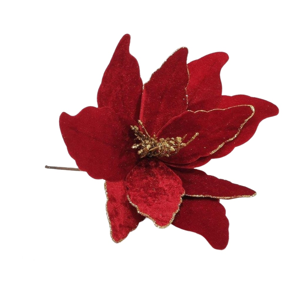 Κλαδί χριστουγεννιάτικο λουλούδι κόκκινο βελούδο με glitter 20εκ. 428323