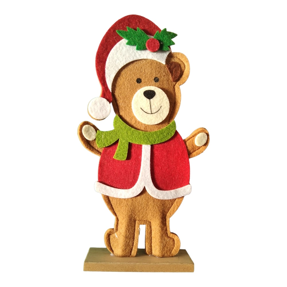 Χριστουγεννιάτικο διακοσμητικό αρκουδάκι τσόχινο με ξύλινη βάση 30Χ16εκ. 669833