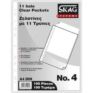 Πλαστικές Ζελατίνες για Έγγραφα Τύπου "Π" A4 με Τρύπες και Ενίσχυση 100τμχ No4 Skag - 30859