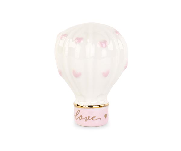 Διακοσμητικό κεραμικό αερόστατο με ροζ καρδιές 5Χ4εκ. 28903