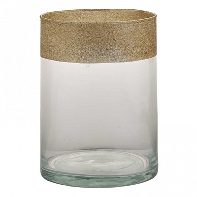 Γυάλινο βάζο,Κυλινδρικό,Διάφανο με χρυσό glitter στο στόμιο Υ.25εκ. Φ.12εκ. TIGLIO 4712/25114
