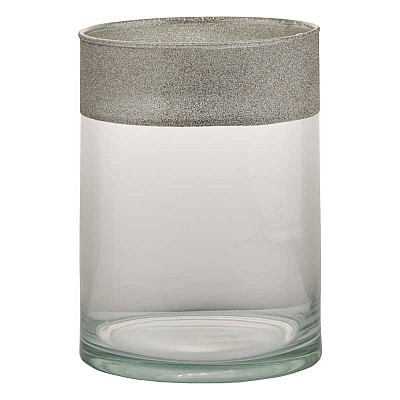 Γυάλινο βάζο,Κυλινδρικό,Διάφανο με ασημί glitter στο στόμιο Υ.25εκ. Φ.12εκ. TIGLIO 4712/2525