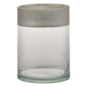 Γυάλινο βάζο,Κυλινδρικό,Διάφανο με ασημί glitter στο στόμιο Υ.25εκ. Φ.12εκ. TIGLIO 4712/2525 - 25863