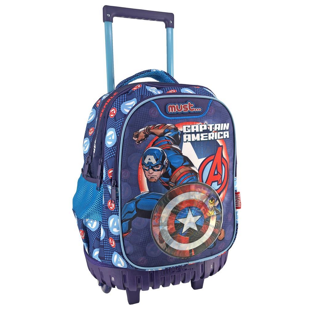 Σχολική Τσάντα Captain America Τρόλεϊ Δημοτικού Πολύχρωμη Μ34 x Π20 x Υ44εκ Must 506096