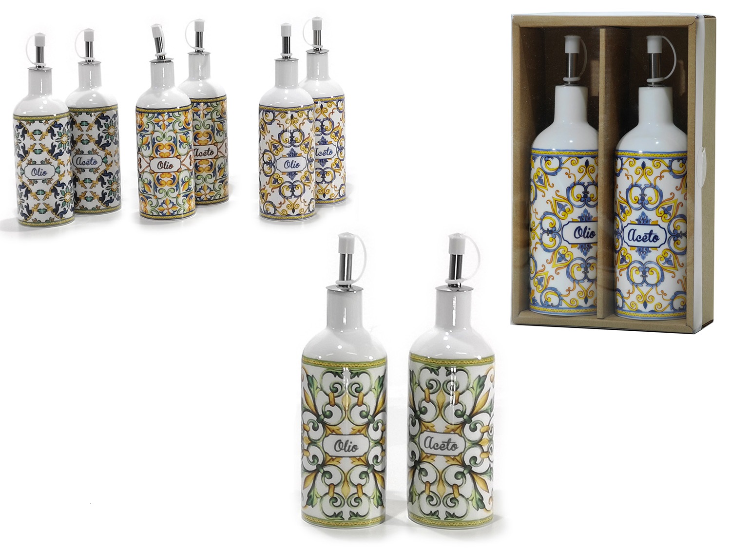 Σετ 2 κεραμικά μπουκάλια Λάδι-Ξύδι boho 4 σχέδια,300ml,625397 Positano Collection