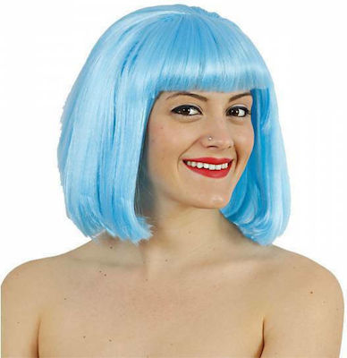 Αποκριάτικη Περούκα Ίσια Μπλε με Φράντζα-Α0115