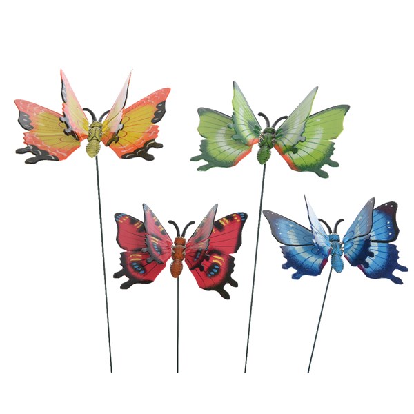 Διακοσμητική πεταλούδα γλάστρας/κήπου, πλαστικό, κίτρινο/πράσινο/κόκκινο/μπλε, 70cm - KAEMINGK