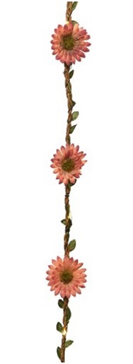 Γιρλάντα με λουλούδια, led, ροζ/καφέ/λευκό/σομόν, 150cm