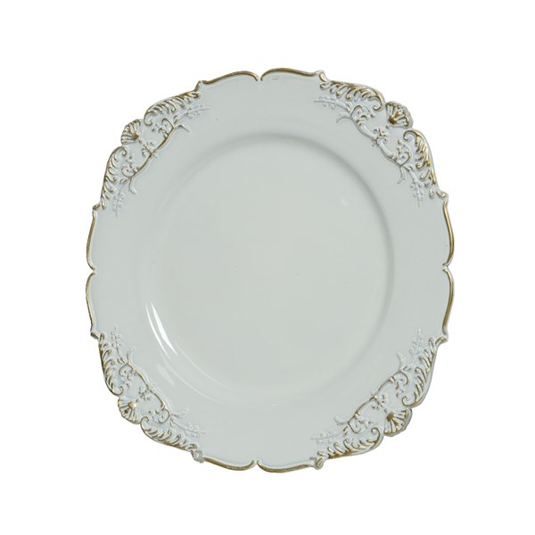 Κεραμικό διακοσμητικό πιάτο με αντικέ φινίρισμα, λευκό, 33,00Χ1,50cm - KAEMINGK, 609640