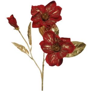 Χριστουγεννιάτικο λουλούδι, κόκκινη μανόλια από πολυεστέρα, σε χρυσό κλαδί, 20Χ10Χ70cm - KAEMINGK, 220700 - 17349