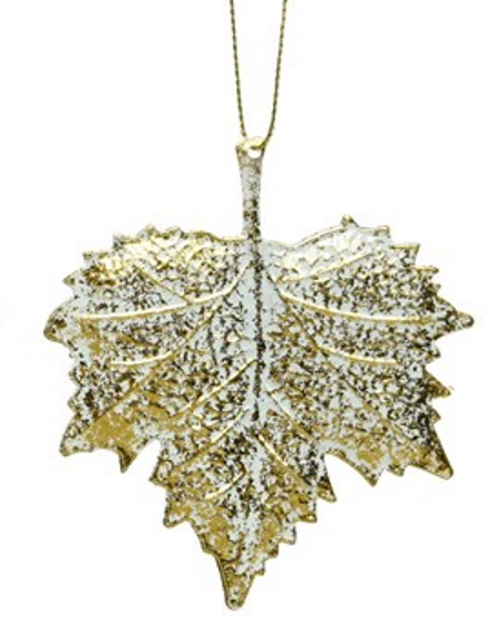 Χριστουγεννιάτικο διακοσμητικό φύλλο, μεταλλικό με χρυσό φινίρισμα, κρεμαστό, 9.5Χ10.5cm - KAEMINGK, 520214