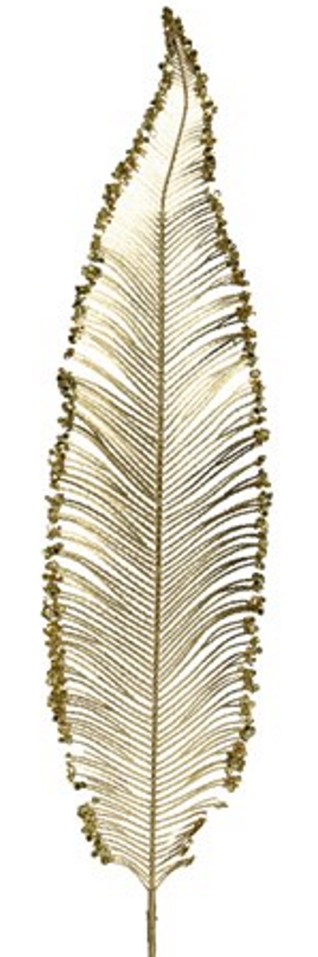 Χριστουγεννιάτικο διακοσμητικό φύλλο φτέρης, πλαστικό, σε χρυσό με λαμπερό φινίρισμα, 79Χ12Χ0.5cm - KAEMINGK, 704803