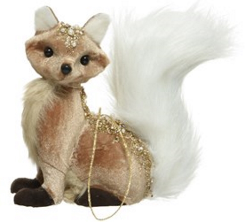 Χριστουγεννιάτικο στολίδι, αλεπού από πολυεστερική γούνα με πετράδια και glitter, μπεζ, 9Χ20Χ19cm - KAEMINGK, 729815