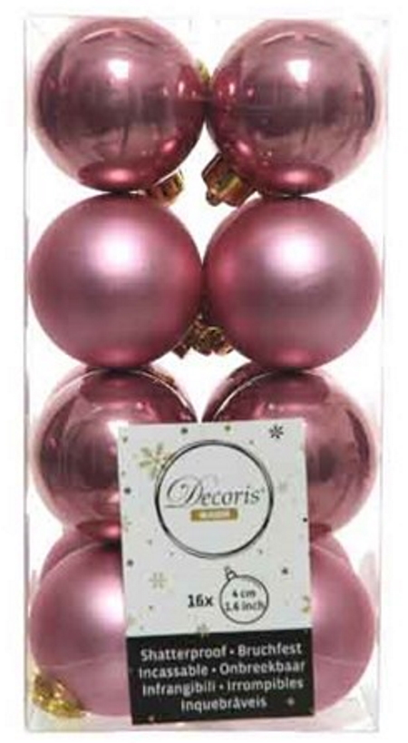 Σετ χριστουγεννιάτικες πλαστικές μπάλες, ροζ γυαλιστερό και ματ, διάμ. 4cm, 16 τμχ. - KAEMINGK, 021724