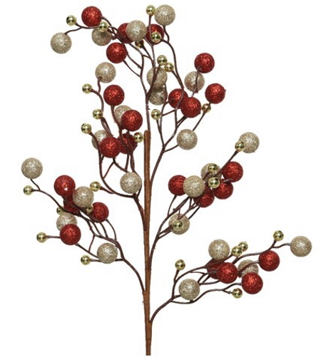 Χριστουγεννιάτικο κλαδί, καφέ με γυαλιστερό φινίρισμα και μούρα σε χρυσό και κόκκινο, 2Χ20Χ60cm - KAEMINGK, 029197