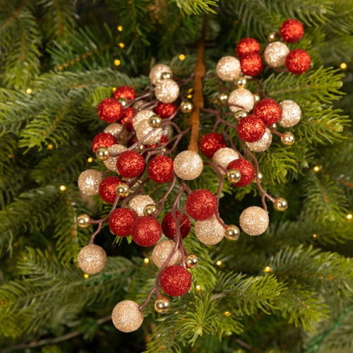 Χριστουγεννιάτικο κλαδί, καφέ με γυαλιστερό φινίρισμα και μούρα σε χρυσό και κόκκινο, 2Χ20Χ60cm - KAEMINGK, 029197