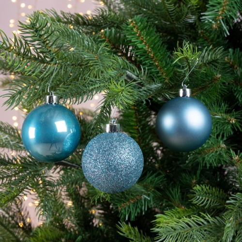 Σετ χριστουγεννιάτικες πλαστικές μπάλες, μπλε γυαλιστερό/ματ/glitter, 10 τμχ., διάμ. 6cm - KAEMINGK, 020548