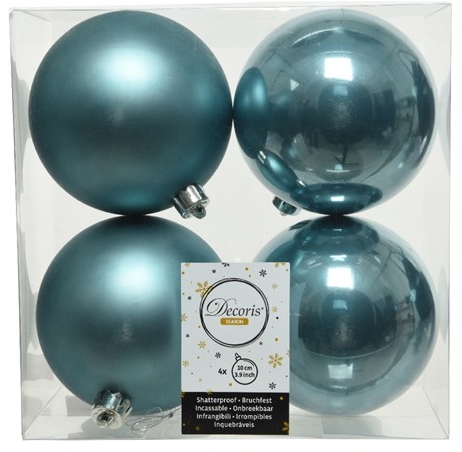 Σετ χριστουγεννιάτικες πλαστικές μπάλες, 4 τμχ. μπλε γυαλιστερό/ματ, διάμ. 10cm, KAEMINGK, 022281